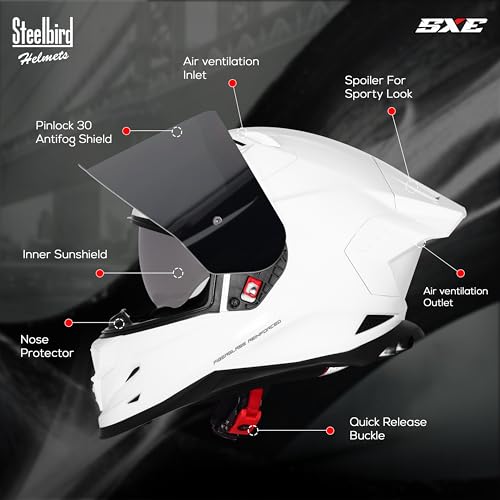 Image of Steelbird SBH 61 SXE Pinlock ISI and Dot Certified Full Face Helmet for Men and with Inner Silver Sunshield