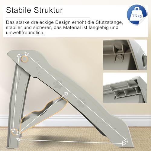 YRHome Hundetreppe Klappbar Tiertreppe Haustiertreppe 4 Stufen 50cm Hoch Katzentreppe mit Rutschfesten Matte und Stützstange Hunderampe für Hunde Katze bis zu 75 kg Grau