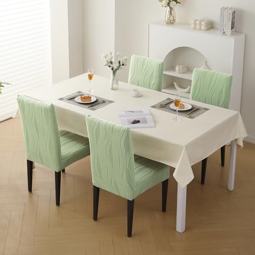 Image of HOKIPO 200 GSM Stretchable Knitting Jacquard Chair Cover Set of 4,'Nestiva Series' Pastel Green (AR-6072-GRN)