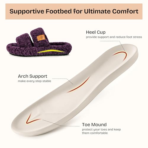Image of EverFoams Womens Fuzzy Open-toe Slippers Memory Foam Indoor House Shoes | machine-washable,gifts,memory foam,anti-slip sole,lightweight,indoor and outdoor,cozy