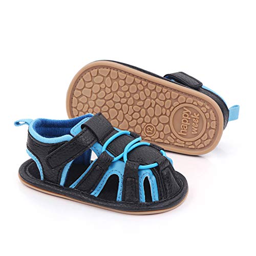 Toddler Sandals Boys Summer Rubber Sole Flat Girls Sandals Soft Baby Non-Slip Shoes Walking Boys Baby Shoes (Blue, 12-18 Months)3
