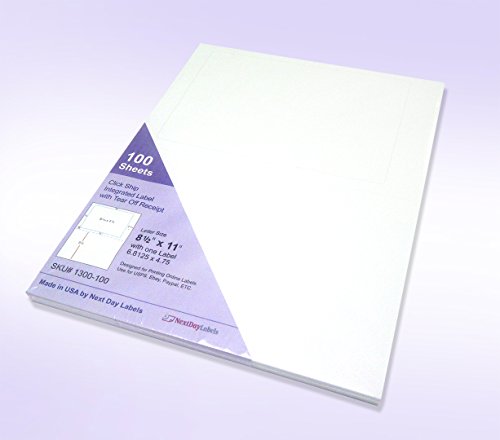 Click Ship Integrated Labels With Tear Off Receipt, Designed For Printing Online Labels. 8-1/2" X 11" Sheet With One Label 6.8125" X 4.75", Use For Usps, Ebay, Paypal, Etsy, Etc. (100) #TOP1