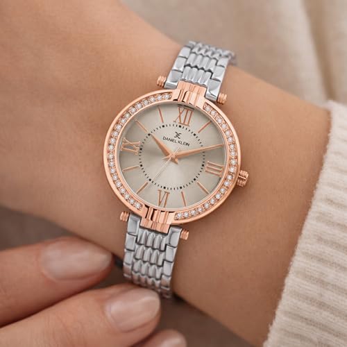 Image of Daniel Klein Analog Silver Round Dial Silver Metal Strap Stone-Studded Water-Resistant Wrist Watch for Women Girls, Ladies DK11138-8