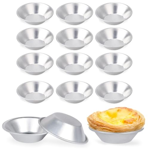 JYNXOR Paquete de 12 moldes reutilizables para tartas,Molde de Tartaleta de Huevo Aluminio,Tazas Hornear de Huevo Tarta ideales para hornear pasteles, galletas, magdalenas y mucho más