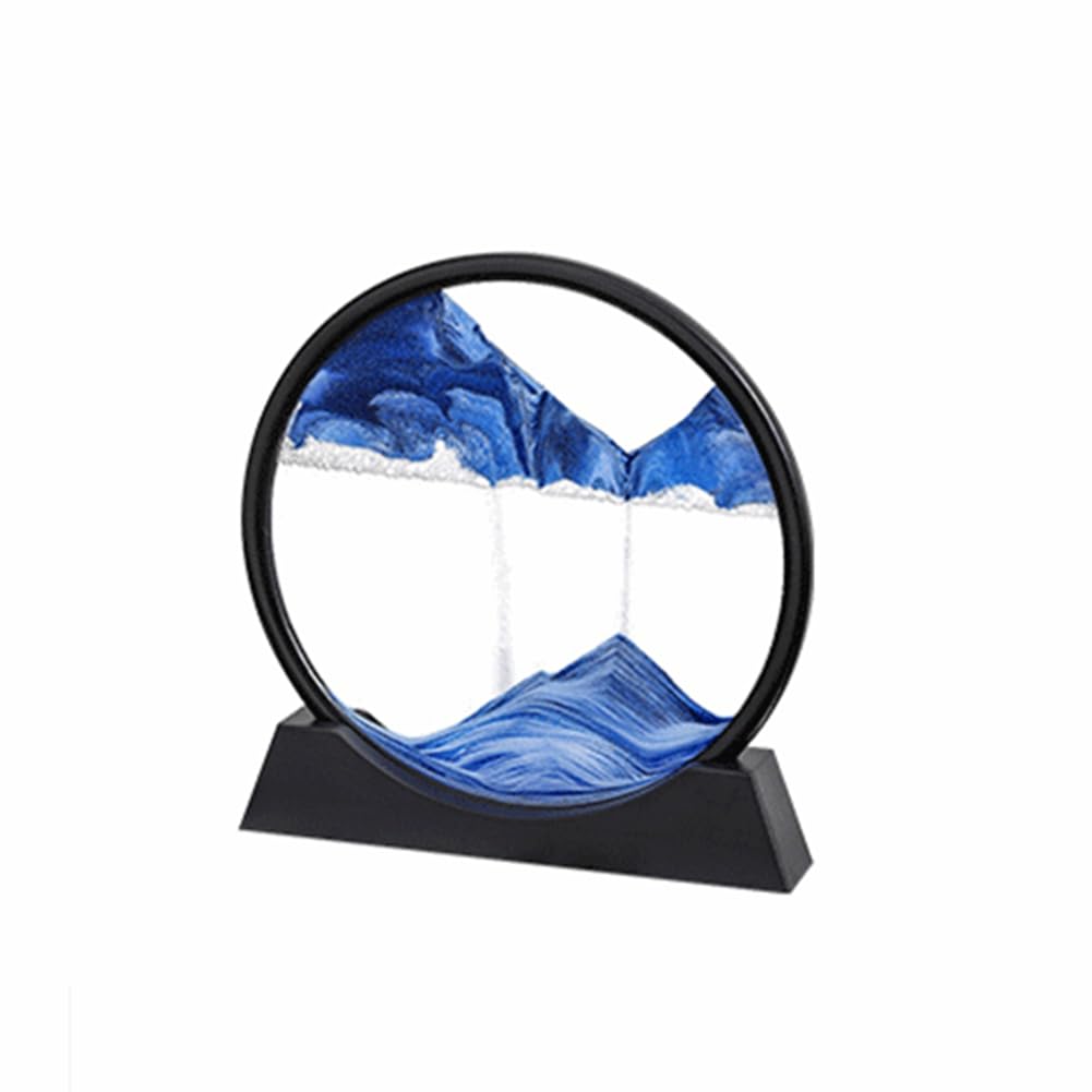 CTRLZS Sandscape Moving Sand Art Picture Round Hourglass 3D Mountain Sandscape Motion Display Flowing Sand Painting-Blue