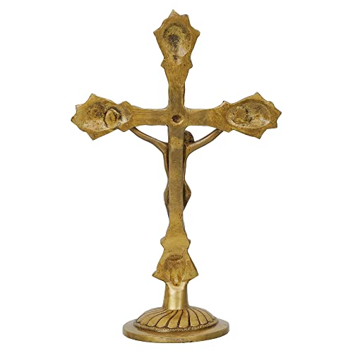 Image of eCraftIndia Golden Brass Jesus Christ Statue | Cross Jesus Statue for Home Office | Gift for Christmas
