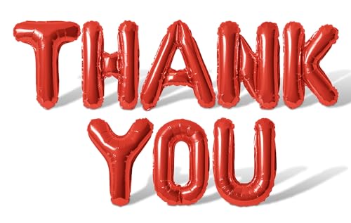 Letter Balloons - THANK YOU 16" Inch Alphabet Letters Foil Mylar Balloon Employee or Teacher Appreciation Balloon Banner (Red)