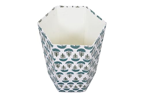 Image of Generic 3.3 Gallon Cotton Hand Block Printed Paper Waste Basket |Small Decorative Trash Can for Housewarming Gifts in Living Room, Bedroom, Bathroom | Eco-Friendly, Plastic-Free (1, GREEN WHITE)