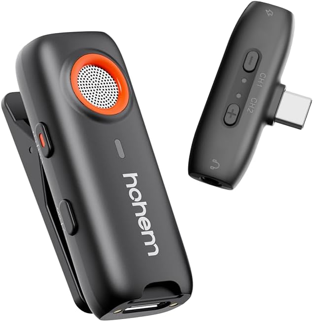 hohem MIC-01 Wireless Lavalier Lapel Microphone for iOS,with DSP Noise Cancellation,MFi Certified,Remote Control,TF Card Slot,20H Run-Time Wireless Microphones for Smartphone/Camera/Laptop/Tablet