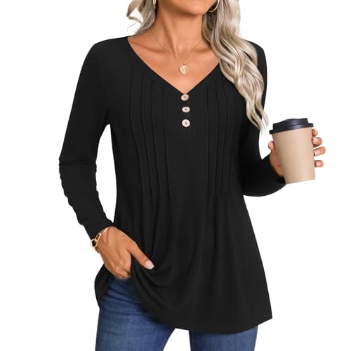 LONGYUAN Blouses for Womens Fall Fashion 2025 Casual Long Sleeve Tops V-Neck Outfits Tunic Shirts2