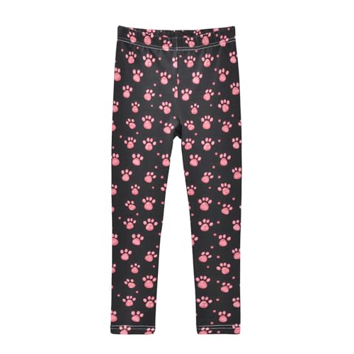 Cute Pink Dog Paw Prints Girls Leggings Kids Yoga Pants Athletic Tights Pants 4-10 Years