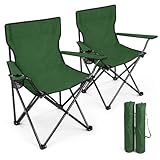 BESCH Set de 2 Sillas Plegable para Camping de Acero con Portavaso 45x45x80cm Carga Máxima 110Kg - Silla para Exterior, Jardín y Pesca (Verde)