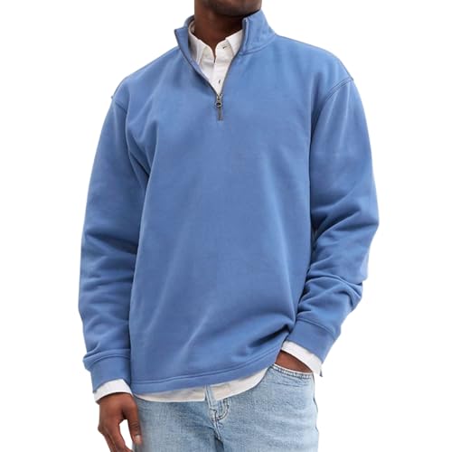 Collared Sweatshirts for Men Classic Plain Quarter Zip Pullover Long Sleeve Outdoor Casual Trendy V Neck Spring Tops