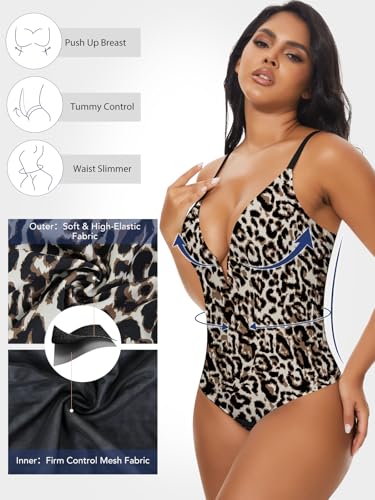 Image of SHAPERIN Bodysuit for Women Shapewear Tummy Control Deep V Neck Plunge Sleeveless Backless Thong Body Suit Tank Top