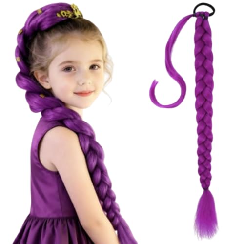 P-urple Hair Extensions,Purple Pre-Braided Hair Extensions,24 Inch Synthetic Braiding Hair for Cosplay,Halloween, Stage Performances, Ponytail Extension with Elastic Tie,Wear Vibrant Purple Braids