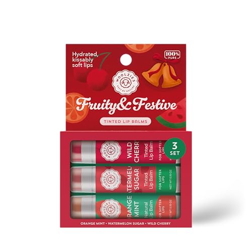 Holiday Stocking Stuffer Tinted Lip Balm Set | All-Natural Shea Butter, Beeswax, Coconut Oil & Vitamin E | Hydrating Lip Care with Beautiful Natural Shades (3 Pack, Mistletoe Kisses) image 5