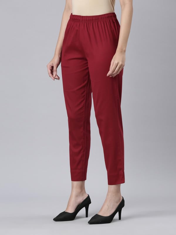 Image of GO COLORS Solid Soft Cotton Printed Pencil Pant for Women | Breathable, Side Pocket