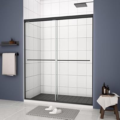 VISRACK Double Sliding Glass Shower Door 56-60" W x 70" H Waterproof Bathroom Glass Framed Sliding Shower Door with Premium 1/4 Inch(6mm) Certified Thick Tampered Glass in Matte 304 Stainless Steel