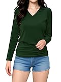 ANIMERCI Women's Casual Long Sleeve Loose Fitted Crewneck Solid Color Basic Tops(Green,Small)