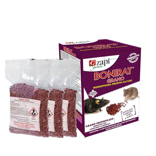 Zapi Garden | Bonirat Grano, Rodenticida Pronto all'Uso, Efficace contro Topi e Ratti, Grano Decorticato con Componenti Alimentari, 3 Buste Sottovuoto 500g, 1,5 kg