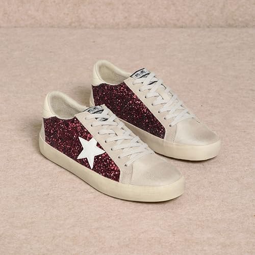 Image of Mi.iM Sofia Rubber Sole Lace-up Low Top Star Sneakers(6.5, Beige Maroon)