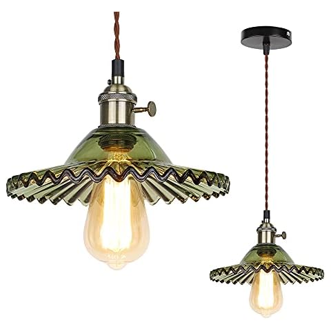 ASCELINA Vintage Pendant Light Glass Shade, Industrial Adjustable Pendant Lighting Glass Ceiling E27 Lamp Base Hanging Light Fixture Chandelier for Kitchen Island Living Room Restaurant Bar(Green) Cover