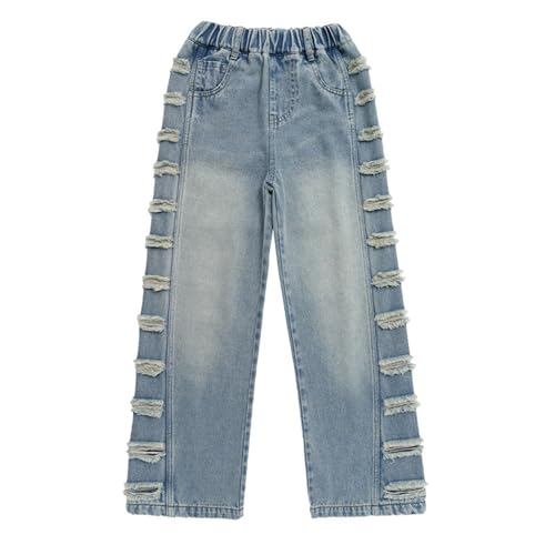 Jean baggy pour filles enfants pantalon large Y2K taille haute élastique imprimé cœur