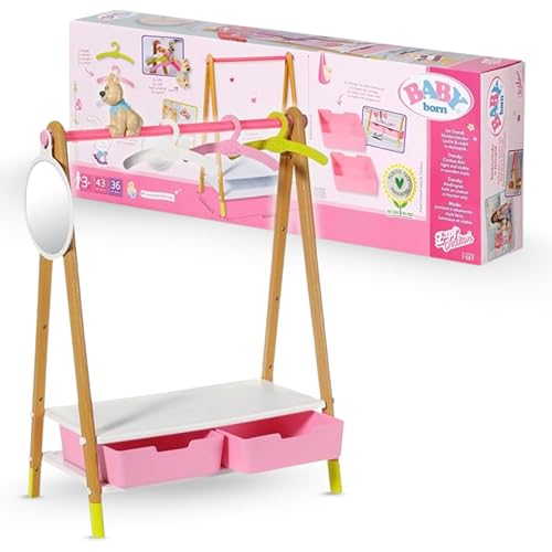 BABY Born Clothes Rail - Clothes Stand for Dolls in Wood Look incl. Mirror,...