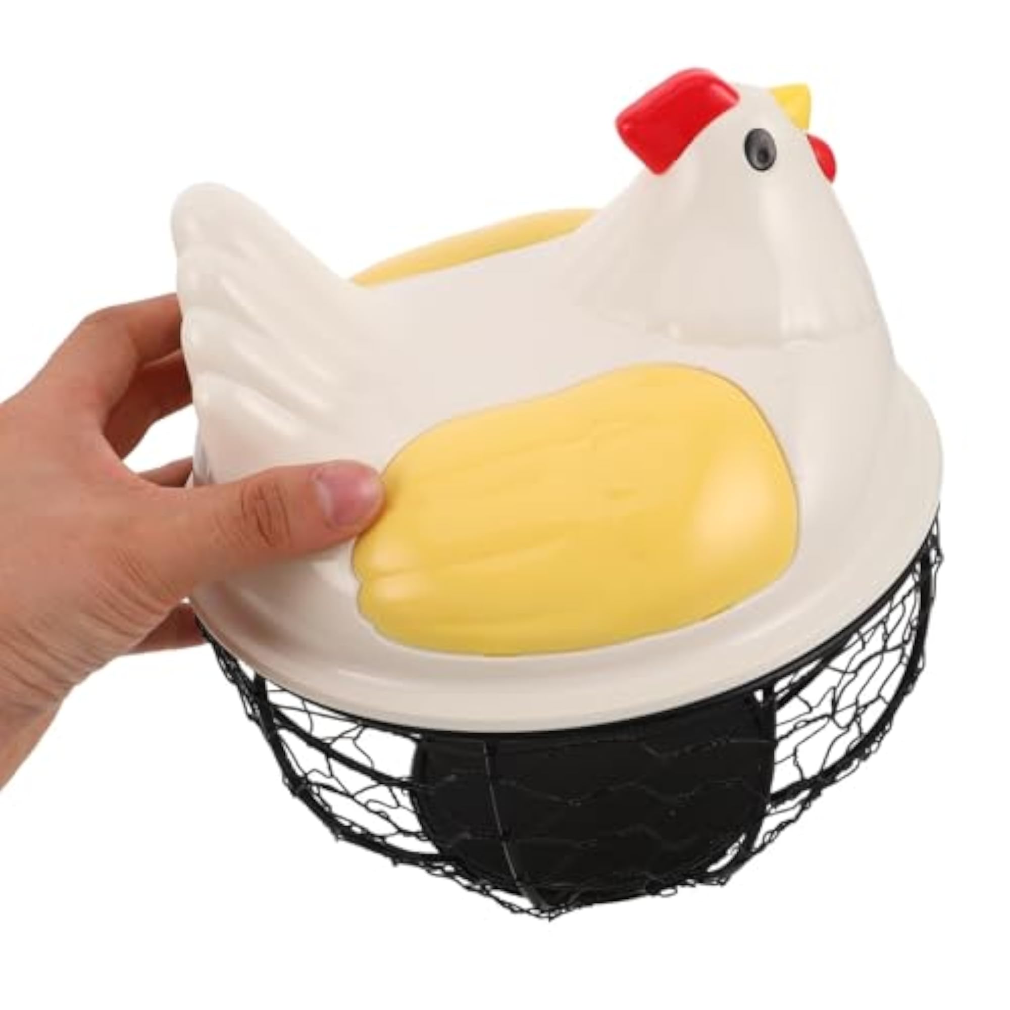 Chicken Shaped Wire Egg Basket Holder, Rustic Kitchen Storage Organizer