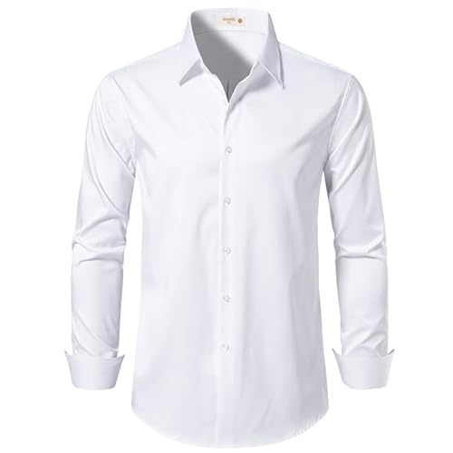 EOUOSS Men's Dress Shirts Formal Slim Fit Stretch Long Sleeve Button Down Shirt for Men Wrinkle Free Collar Business Shirts White X-Large