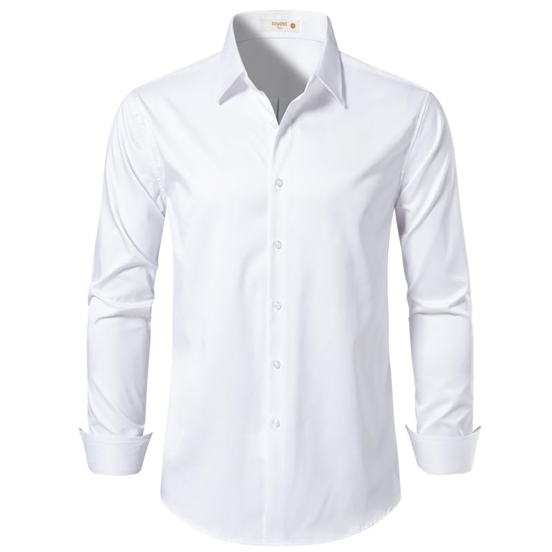 Men's Dress Shirts Formal Slim Fit Stretch Long Sleeve Button Down Shirt for Men Wrinkle Free Collar Business Shirts