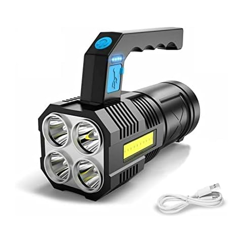 GUODSKHOO LED Flashlight Torch Rechargeable COB Spotlight Lantern Work Light Handheld Searchlight Waterproof and 4 Modes Portable Emergency Torches Lamp for Hiking Fishing Camping, Black Cover