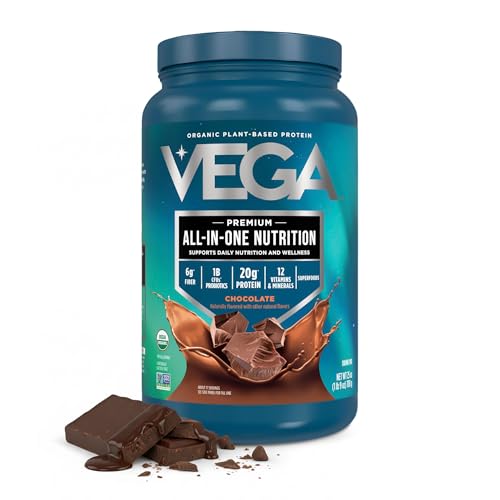 Vega All-in-One Nutrition Organic Vegan Protein Powder – Chocolate, 20g Protein Meal Replacement Shake – 1.56 lbs (17 Servings)