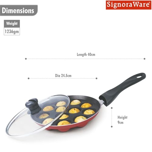 Image of Signoraware Perfecto Non Stick Appapatram with Glass Lid | Gas & Induction Compatible | Ideal for Traditional Appams & Paniyarams | Best for Quick Breakfast, Evening Snacks or Festive Treats (Steel)