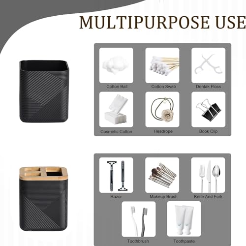 CERBIOR Bathroom Accessories Set 6 Piece Bamboo Bath Ensemble Includes Soap Dispenser, Toothbrush Holder, Toothbrush Cup, Soap Dish for Decorative Countertop and Housewarming Gift (Black)