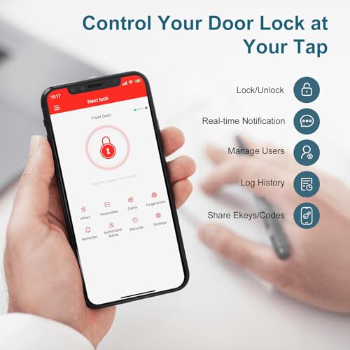 Image of Smart Keyless Entry Door Lock - SMONET Fingerprint Electronic Deadbolt Touchscreen Keypad Biometric Digital Bluetooth Door Lock Smart Deadbolt Compatible with Alexa for Homes and Hotel Silver
