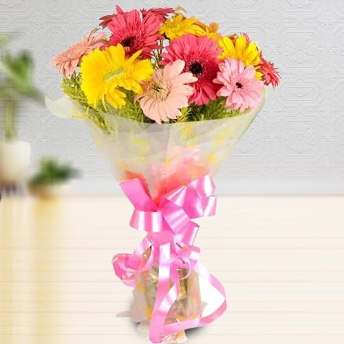 FLORANET Vibrant Bouquet of 12 Multicolored Gerberas in Net Tissue Wrap for Anniversary, Birthday, Wedding, Congratulations & Mother’s Day | Fresh Flowers with Same Day Delivery-image-48