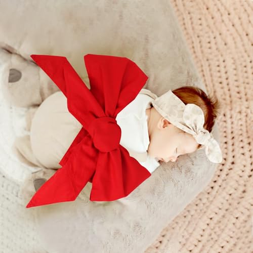 Image of Newborn Swaddle Sash, Soft Cotton Bow Decorative Strap for Swaddles, Adorable Maternity Bow Sash, 70x5.5 Inch, Red