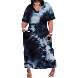 SUZONANA Plus Size Dresses for Curvy Women Maxi Dress Tie Dye Oversized Summer Outfits Short Sleeve Long Casual Sundresses 4XL