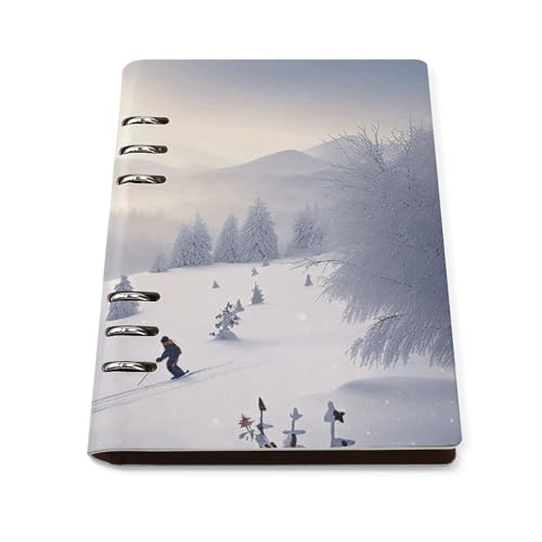 Cuaderno de hojas sueltas Winter Skiing A5 plano con carpeta de anillas duradera