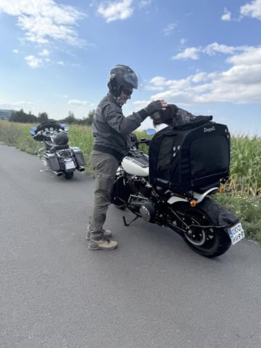 DEEMEED Hundetasche Motorrad XL - Transportbox für große Hunde bis 36kg - Universalbefestigung für Sissybar & Gepäckträger - Cordura 1500D, stabilisierter Aluboden & maximale Belüftung