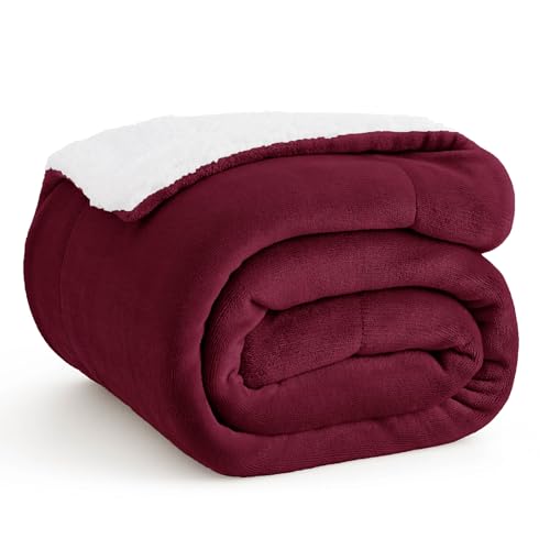 Bedsure GentleSoft Sherpa Fleece Throw Blanket for Couch - Thick and Warm, Soft Fuzzy Plush Throw Christmas Blanket for Winter, Burgundy, 50x60 Inches
