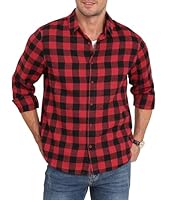 QUEZHU Flanellhemd Herren Kariertes Hemd Langarm Herren Kariert Freizeithemd Button Down Casual Western Regular Fit Rot L