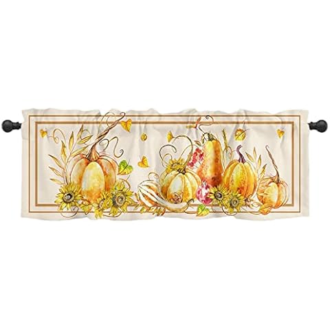 WAITLOVER Cortina de ventana de cosecha de otoño de calabaza con cenefa Cover
