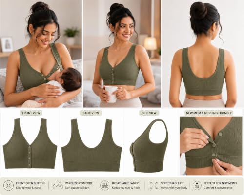 Image of Women's Maternity Nursing Bra, Front Open with Button Closure, Wirefree Padded, Seamless Inner, with Tube Bra,Pack of 1 (Free Size 30,32,34)