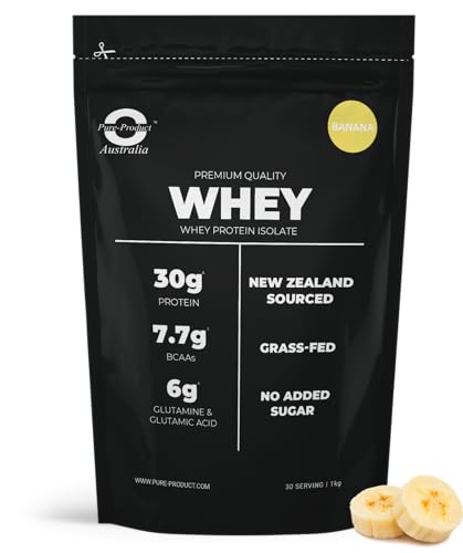 Pure Product Australia - Whey Protein Isolate & Hydrolyzed - 100% Premium Grass Fed - 30g Protein per Serve, Fast Absorbing - Non-GMO - Easy Digesting - 1kg (30 Servings) - Banana