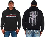 JH DESIGN GROUP Men's Ford Mustang Pullover Hoodie American Flag 2 Sided Sweatshirt (X-Large, Black)