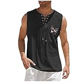 Vest Herrenen Tiermotiv Linen Tank Shirt Luftiges mit Schnüren übergrößen Oberteil Herren Schönes Schule Tailliert Ärmloses Festlich V Neck