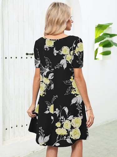 Image of Heymoments Women's Short Sleeve Crewneck Sundress Summer Casual A-Line Beach Dress with Pockets S-2XL