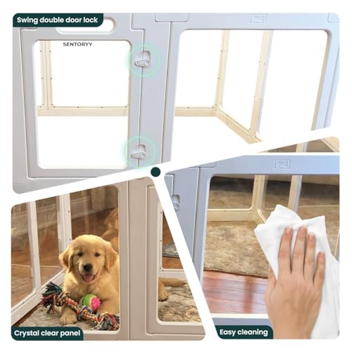 Image of Transparent Indoor Dog Playpen with Safety Lock, Indoor Dog Fence for Small & Medium Pets | Secure, Stylish, Easy Clean Play Pen for Dogs & Pets with Scratch Resistant Panels (24''H,White, 10 Panel)